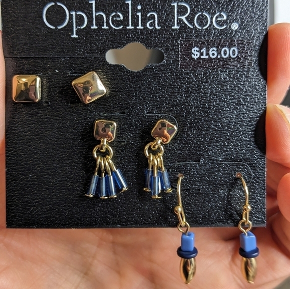 Ophelia Roe Gold Tone and Blue Earrings Trio Set - Picture 1 of 3